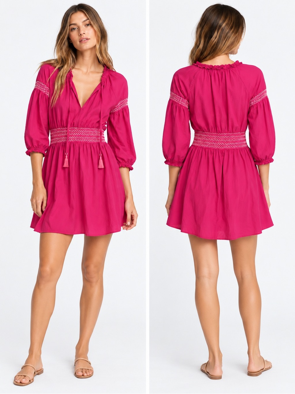 Zara Fuchsia Contrasting Elastic Detail Poplin Mini Dress Size Small